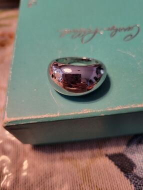 Silver Domed Women's Statement Ring - Elegant Shiny Finish Size 8